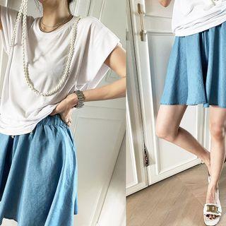 Drawcord Flared Skort Light Blue - One Size