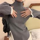 Mock-neck Asymmetrical Slit Knit Top