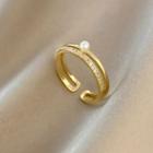 Faux Pearl Rhinestone Layered Alloy Open Ring J547 - Gold - One Size