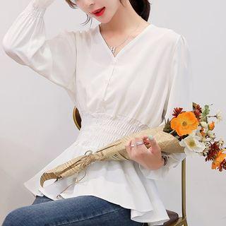 Smocked Waist Ruffle Chiffon Top