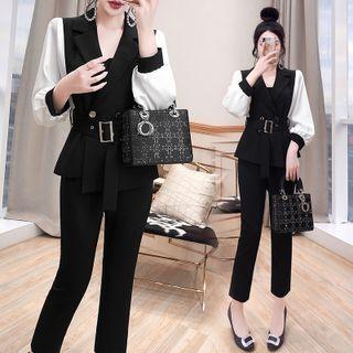 Set: Two-tone Blouse + Dress Pants