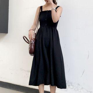 Wide Strap Smocked Midi A-line Dress