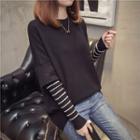 Striped Panel Long Sleeve Knit Top