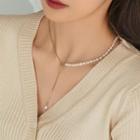 Genuine Pearl Chain Necklace Gold & White - One Size