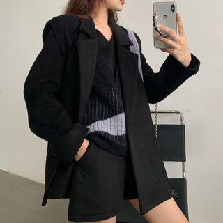 Set: Long-sleeve Blouse + Knit Vest + Shorts + Scarf