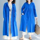 Hooded Long Button Jacket Blue - One Size