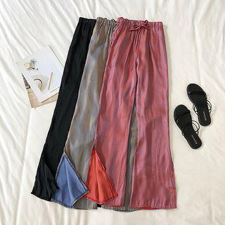 Satin Side-slit Straight-cut Drawstring Pants