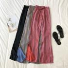 Satin Side-slit Straight-cut Drawstring Pants