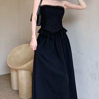 Strapless Lace Top / Midi A-line Skirt / Set