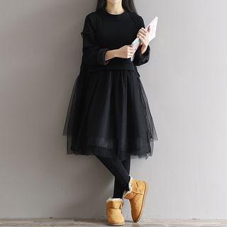 Mesh Overlay Pullover Dress