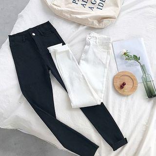 Frayed High-waist Slim-fit Pants