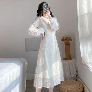 Long-sleeve V-neck Convertible A-line Dress