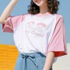 Set: Printed Short-sleeve T-shirt + Straight Fit Jeans