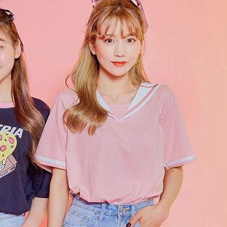 Sailor-collar Heart Embroidered Top