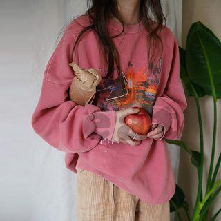 Printed Sweatshirt / Corduroy Wide-leg Pants