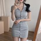 Short-sleeve Button Mini Bodycon Dress As Shown In Figure - One Size