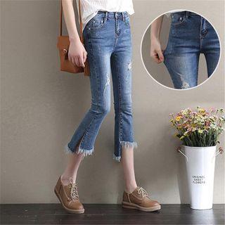 Frayed Trim Capri Boot-cut Jeans