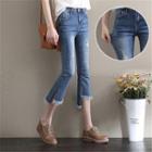 Frayed Trim Capri Boot-cut Jeans