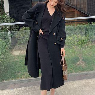 Long-sleeve Drawstring Knit Midi Dress