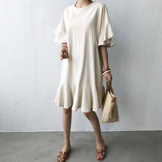 Ruffle-detail Linen Blend Dress