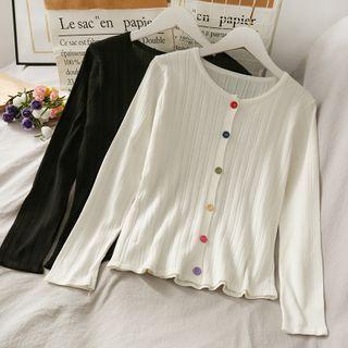 Rainbow-button Button-down Light Knit Top