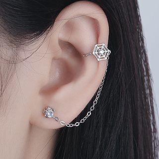 Spider Web Rhinestone Chained Earring