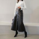 Buttoned Faux-leather A-line Maxi Skirt