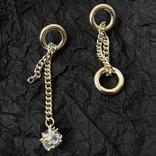Rhinestone Asymmetrical Alloy Dangle Earring 1 Pair - Gold - One Size