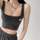 Labeled Square-neck Crop Tank Top