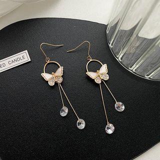 Butterfly Faux Pearl Fringed Earring 1 Pair - Hook Earring - Gold & Silver Rhinestone - Silver - One Size