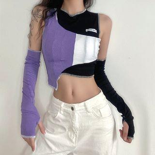 Set: Paneled Cropped Tank Top + Arm Sleeves