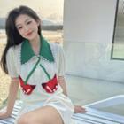 Short-sleeve Embroidered Knit Polo Shirt Off-white - One Size