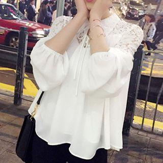 Lace Panel 3/4 Sleeve Chiffon Shirt