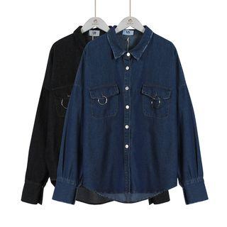 Long-sleeve Hoop-detail Denim Shirt