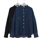 Long-sleeve Hoop-detail Denim Shirt
