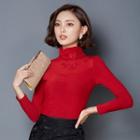 Turtleneck Embroidered Long-sleeve Top
