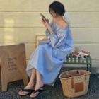 Lantern-sleeve Off-shoulder Shirred Dress As Shown In Figure - One Size