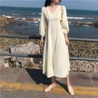 V-neck 3/4 Sleeve Tie-back Maxi Dress Beige - One Size