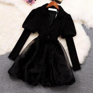 Long-sleeve Organza Overlay Dress