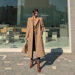 Peak-lapel Woolen Chesterfield Coat