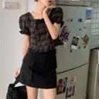 Short-sleeve Plaid Cropped Top / Pocket A-line Mini Skirt