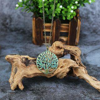 Disc Pendant Necklace Hqnf-0095 - Circle - Green - One Size