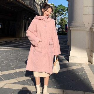 Hooded Single-breasted Coat Pink - One Size