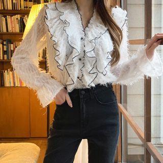 Stitched-ruffle Fringed Blouse