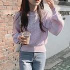 Lantern-sleeve Perforated Knit Top