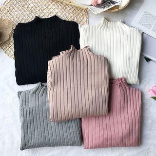 Fleece Lining Mock Neck Ribbed Knit Top