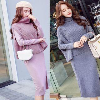 Set: Turtleneck Loose-fit Sweater + Dress