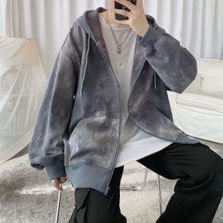 Pocket-detail Tie-dye Oversize Hooded Jacket