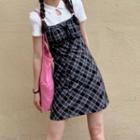 Short-sleeve Polo Shirt / Strappy Plaid Sheath Dress