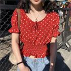 Polka Dot Short-sleeve Blouse As Shown In Figure - One Size